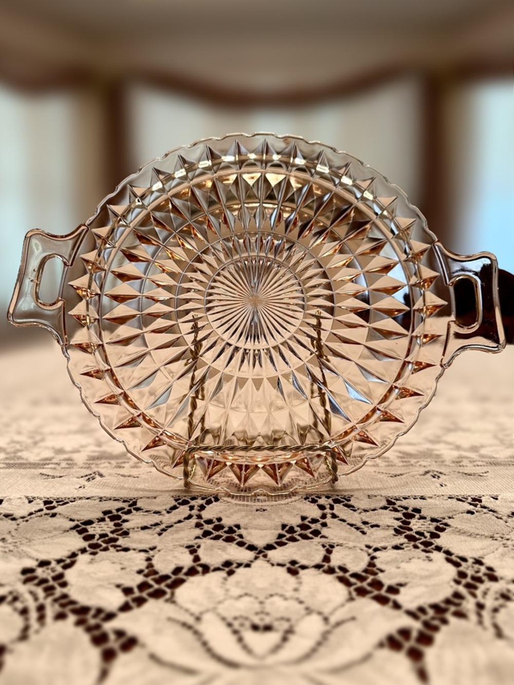 💞💎Jeannette Glass Company Pink Diamond Block Depression Glass Serving Plate